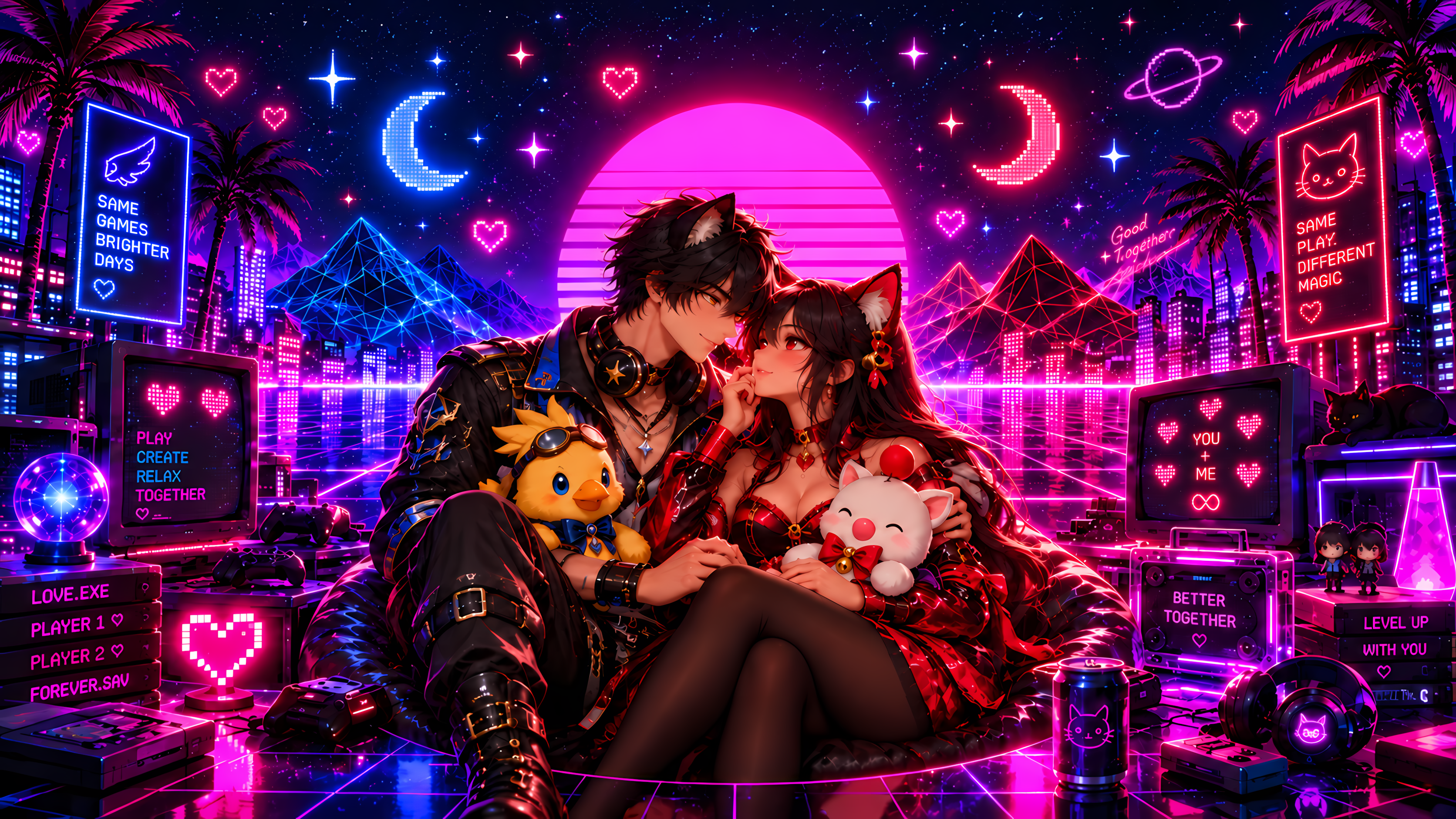 Seije and Sélène in the AlpasNet retro cyberpunk universe